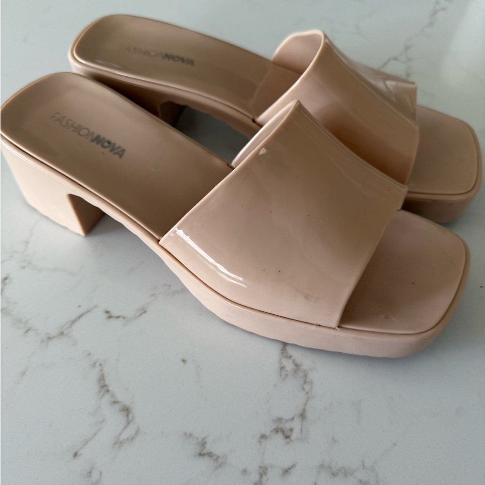 Fashion Nova Women's Beige Block Heel Mules